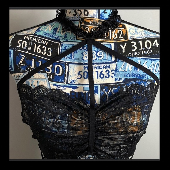 Black Strappy Lace Bra w/ Lace Choker NWT - Picture 7 of 8